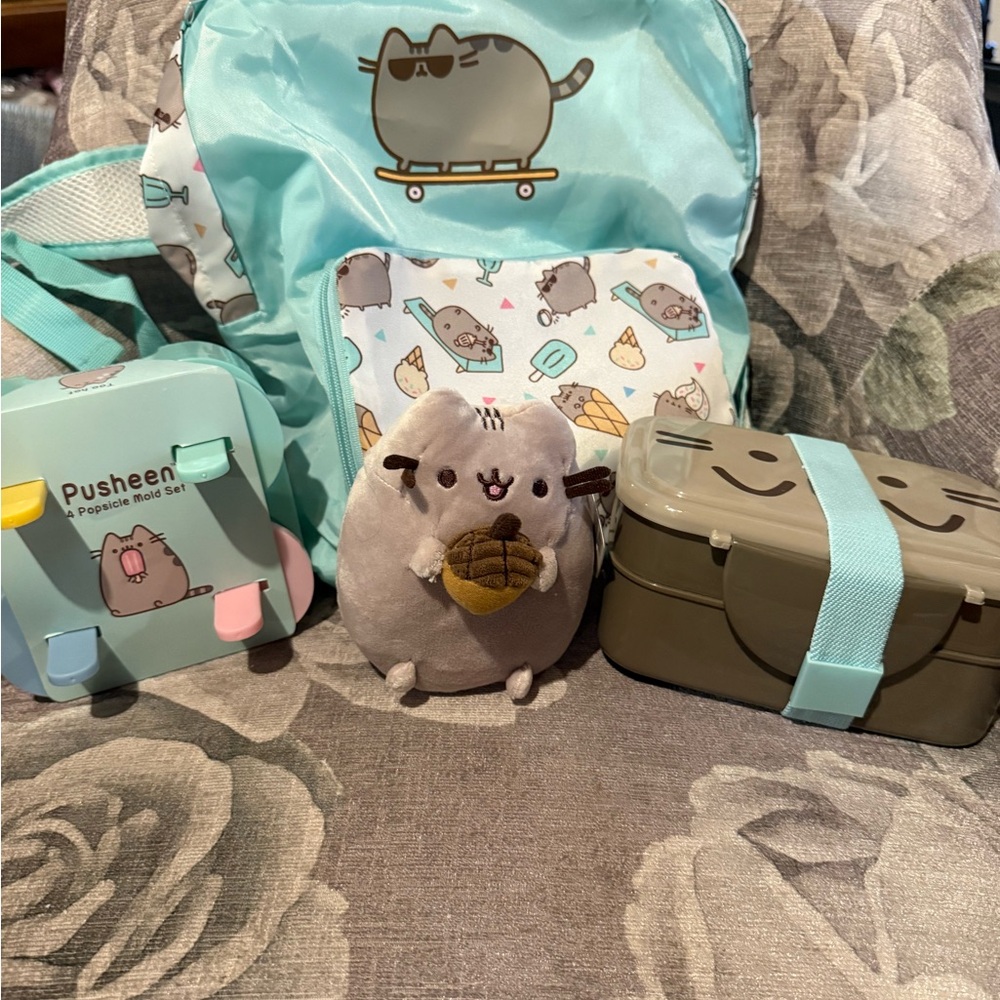 Pusheen Aqua Backpack Set with Plush and Bento Lunch Box